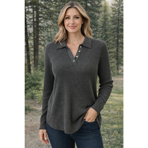 Lauren Ralph Lauren Sweaters - Lauren Ralph Lauren Women's XL Dark Gray Ribbed Polo Sweater